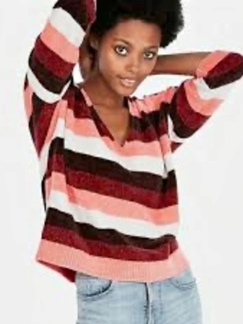 Express Striped Sweater in Pink & Maroon Fall Colors Size Medium